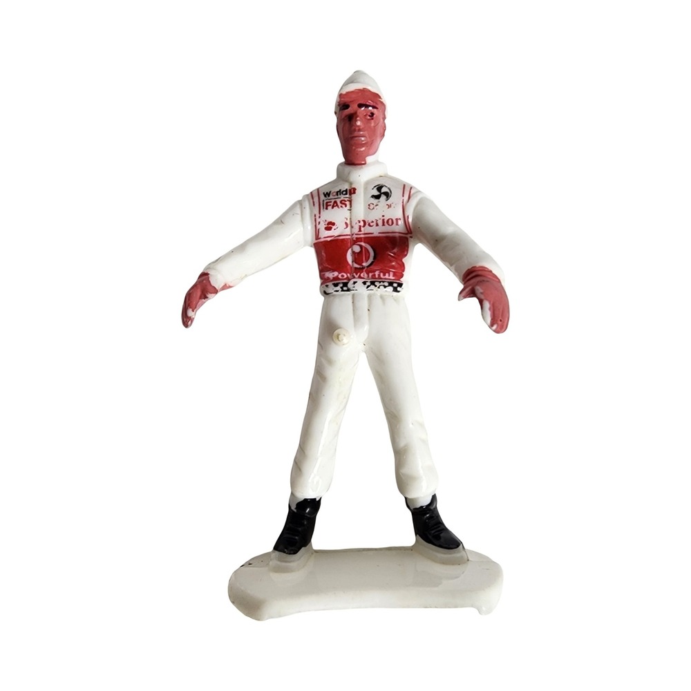 Vintage Plastic Race Car Driver Figure‎ White Red Racing Suit 3 Inch Miniature